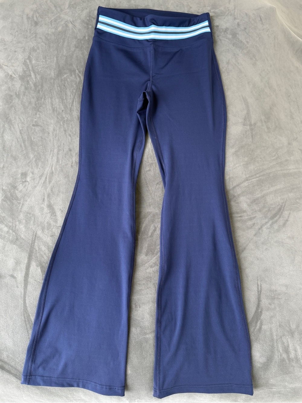 EleVen by Venus Williams Navy Flare Leggings with Light Blue Striped Waistband